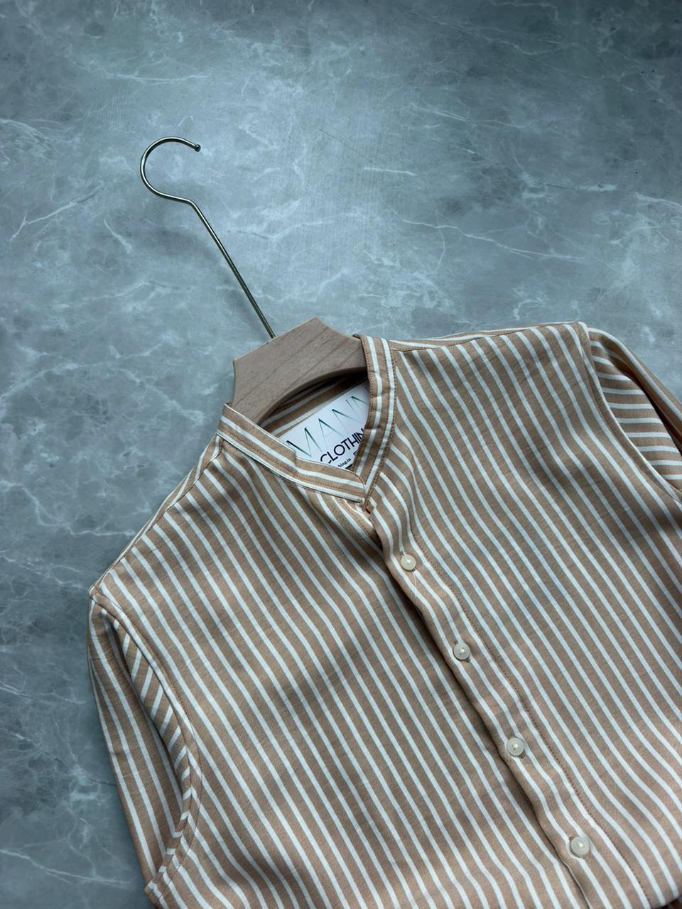 ORANGE IMPORTED STRIPES MANDRIAN COLLAR SHIRT