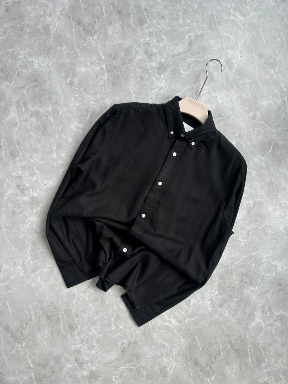 BLACK IMPORTED LINEN STRIPES SHIRT