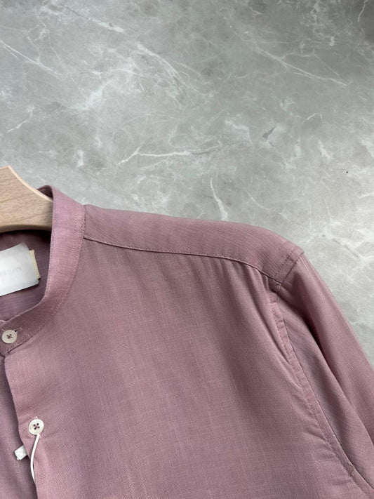 PINK LINEN MANDRIAN COLLAR SHIRT