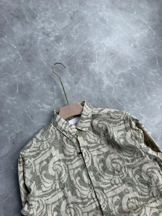 LIGHT GREEN LINEN EMBROIDERY SHIRT