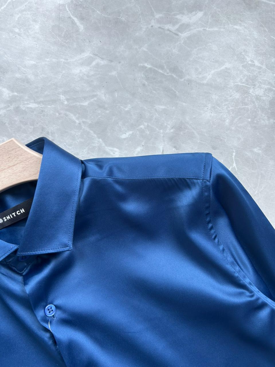 BLUE SATIN SHIRT