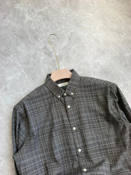GRAY BRUSH COTTON FLANNEL CHECKED SHIRT