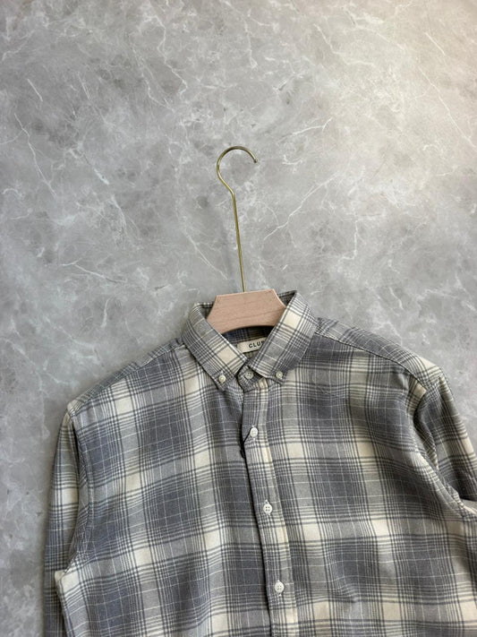 LIGHT GRAY BRUSH COTTON FLANNEL CHECKED SHIRT