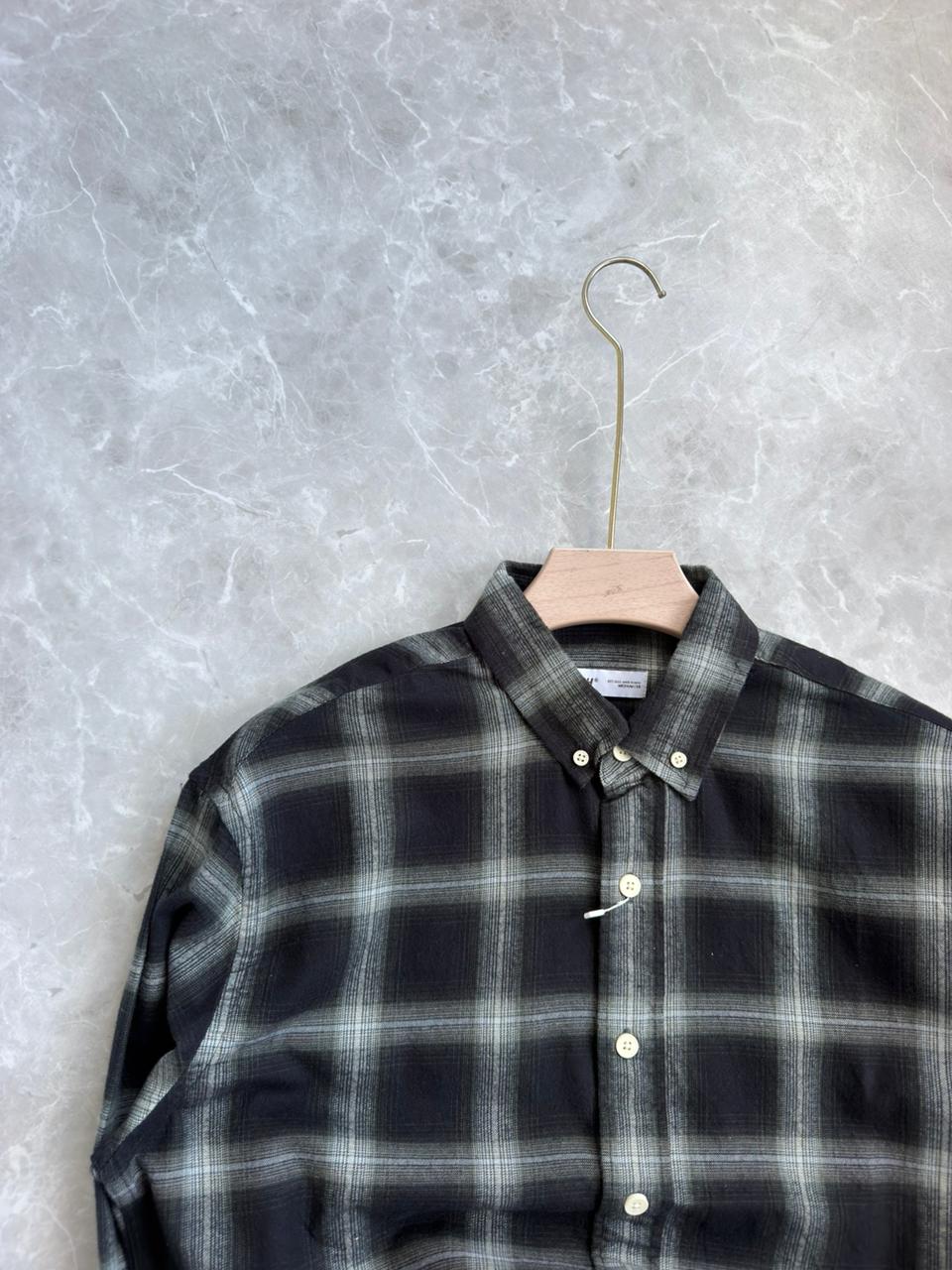 DARK GRAY BRUSH COTTON FLANNEL CHECKED SHIRT