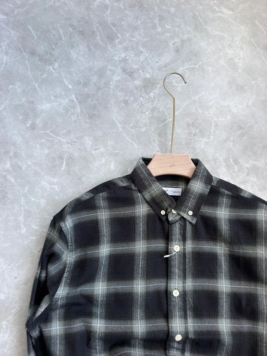 DARK GRAY BRUSH COTTON FLANNEL CHECKED SHIRT