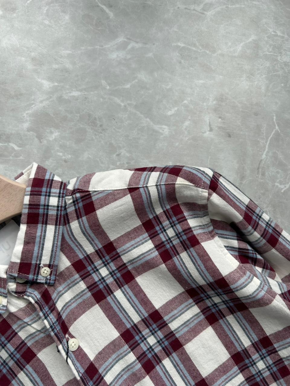 MEROON LINEN FLANNEL CHECKED SHIRT
