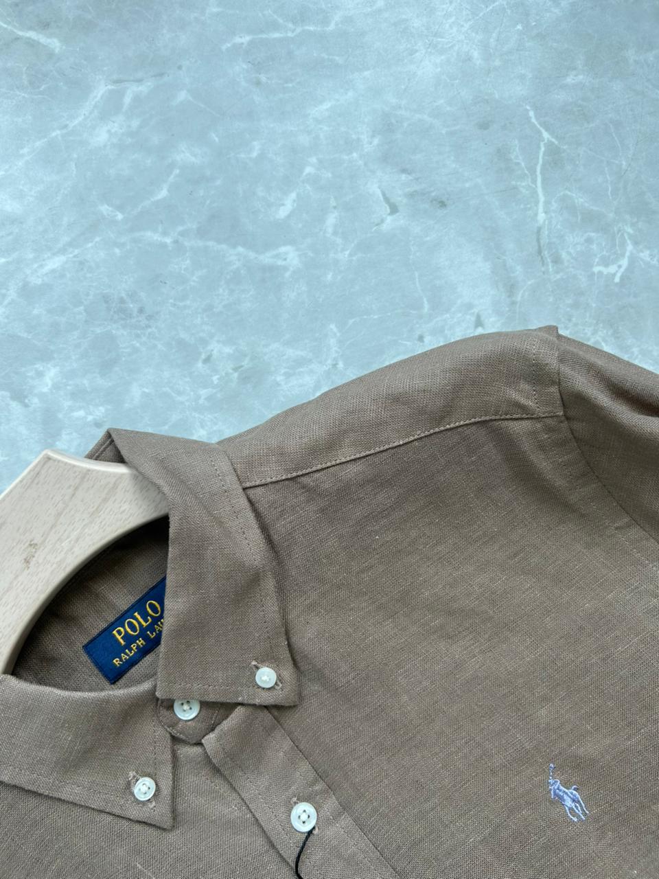 LIGHT BROWN PURE LINEN SHIRT