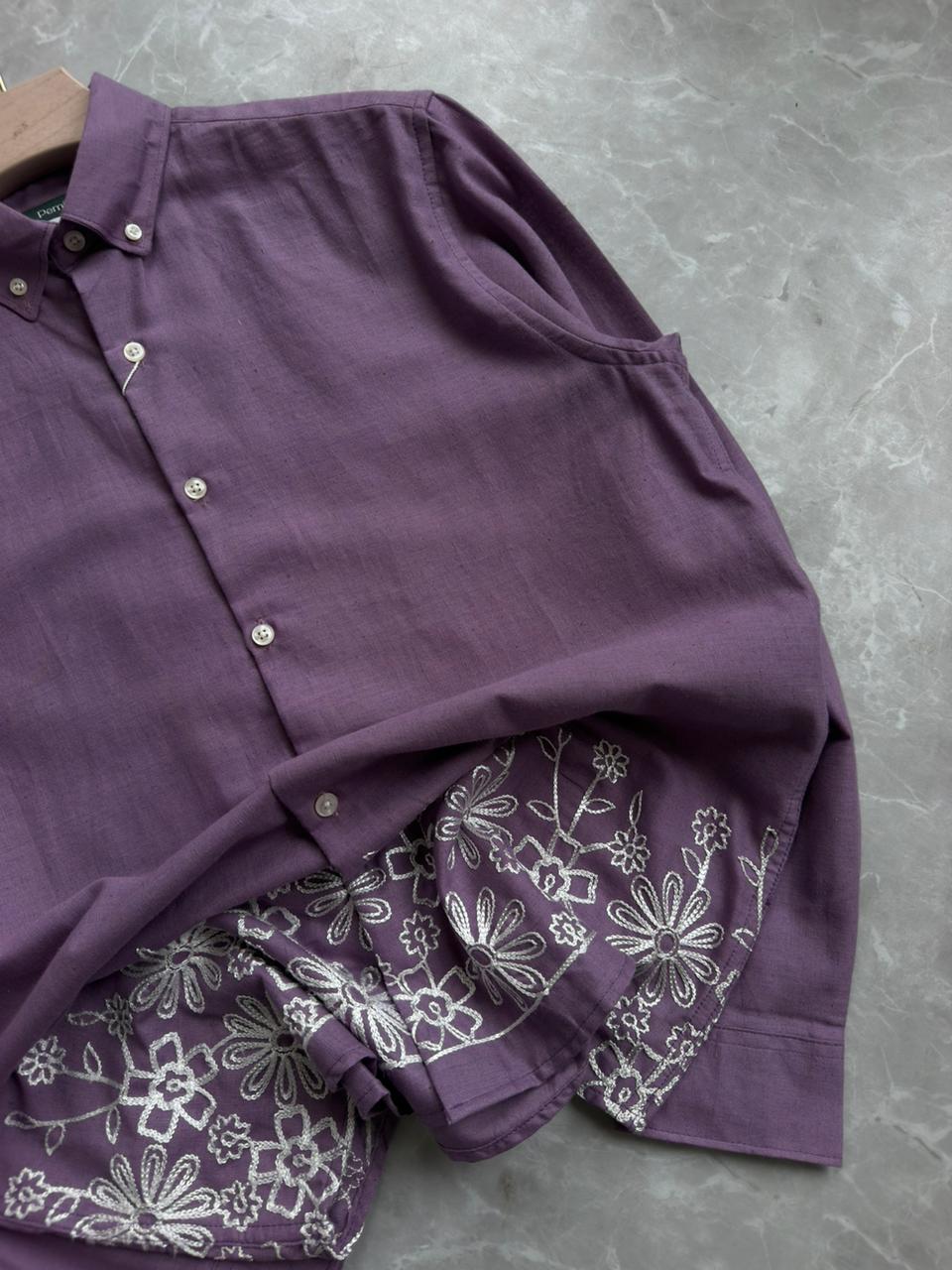 LAVENDER LINEN EMBROIDERY SHIRT
