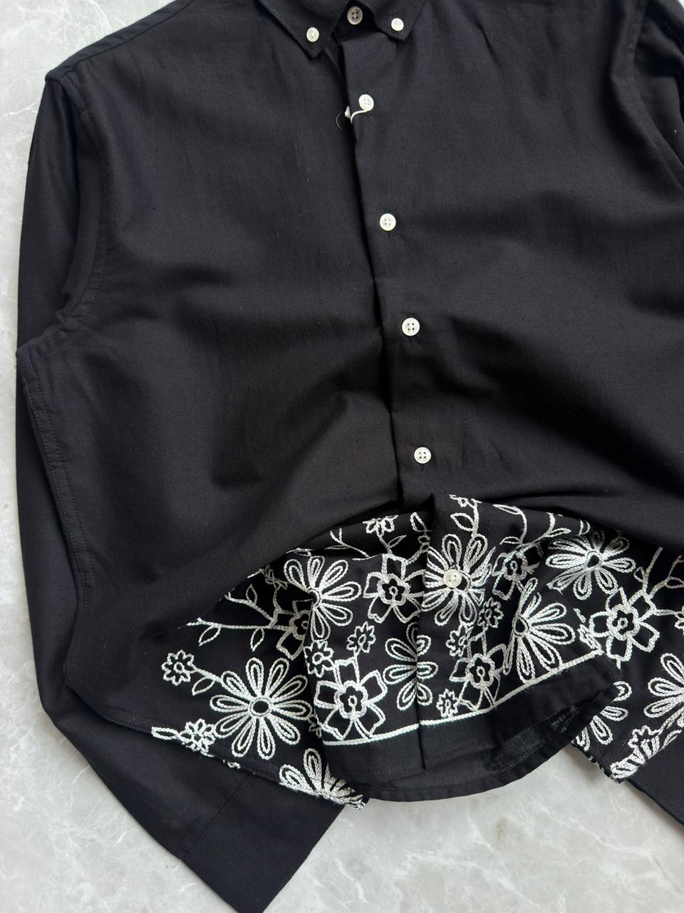 BLACK LINEN EMBROIDRY SHIRT