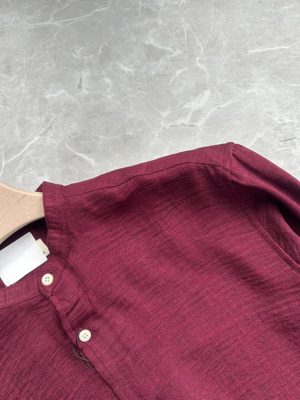 MEROON CRUSHED MANDRIAN COLLAR SHIRT