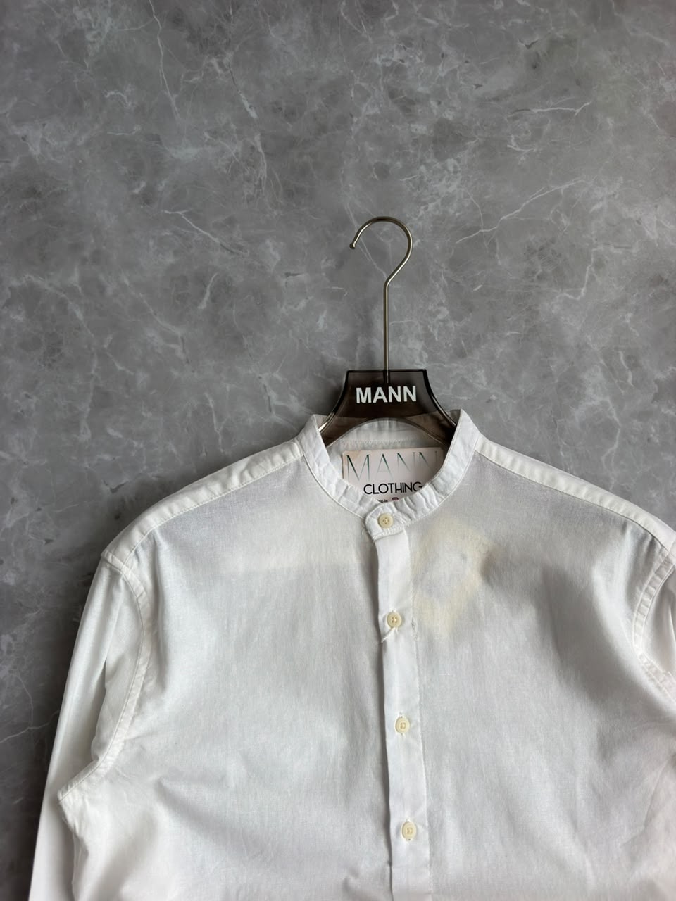 WHITE LINEN MANDRIAN COLLAR SHIRT