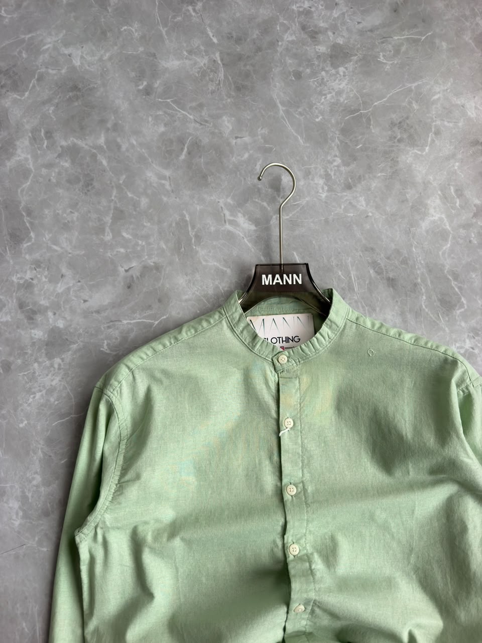 MINT GREEN LINEN MANDRIAN COLLAR SHIRT