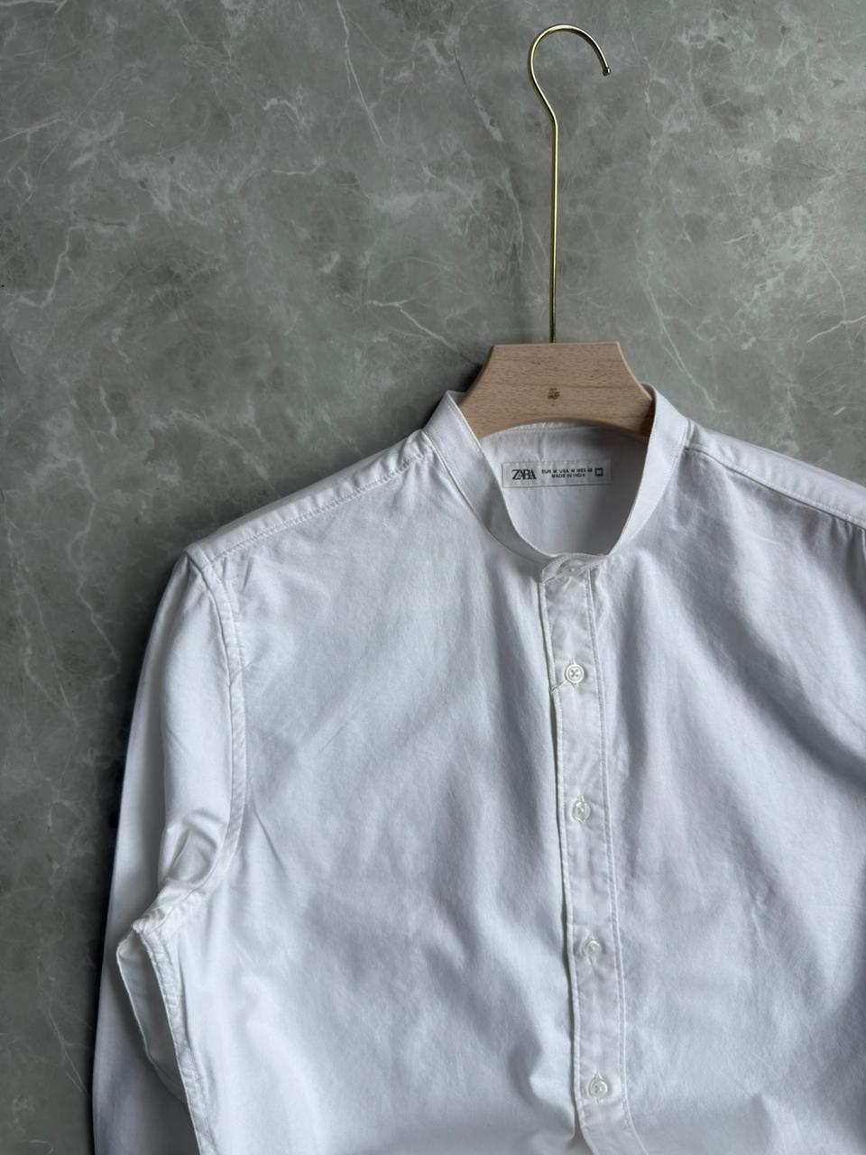WHITE MANDRAIN COLLAR SHIRT