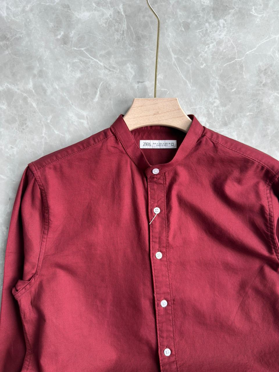 RED MANDRAIN COLLAR SHIRT