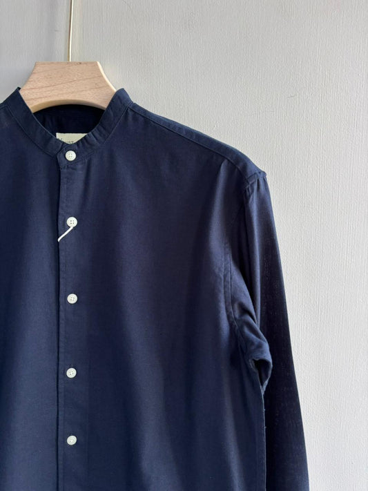 NAVYBLUE LINEN MANDRIAN COLLAR SHIRT