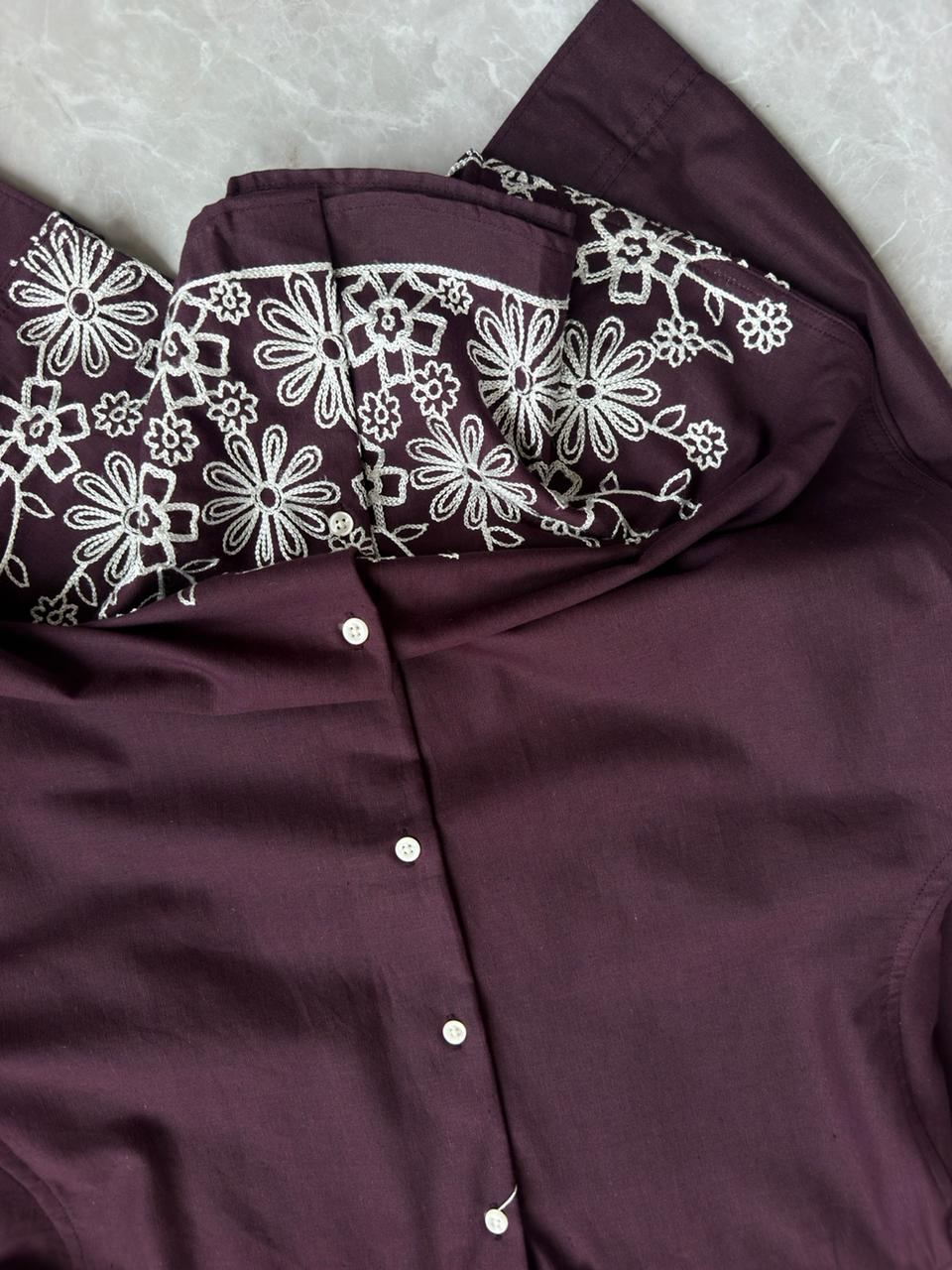 WINE LINEN EMBROIDRY SHIRT
