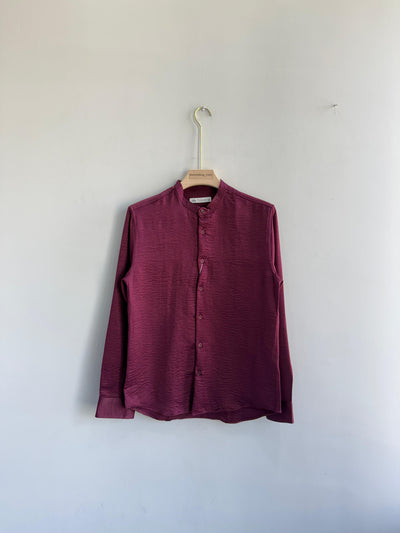 SATIN CRUSHED MANDRIAN COLLAR SHIRT