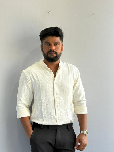 SATIN  CRUSHED MANDRAIN COLLAR SHIRT