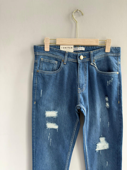 BLUE TORN DENIM TROUSERS