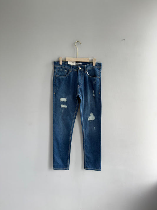 BLUE TORN DENIM TROUSERS