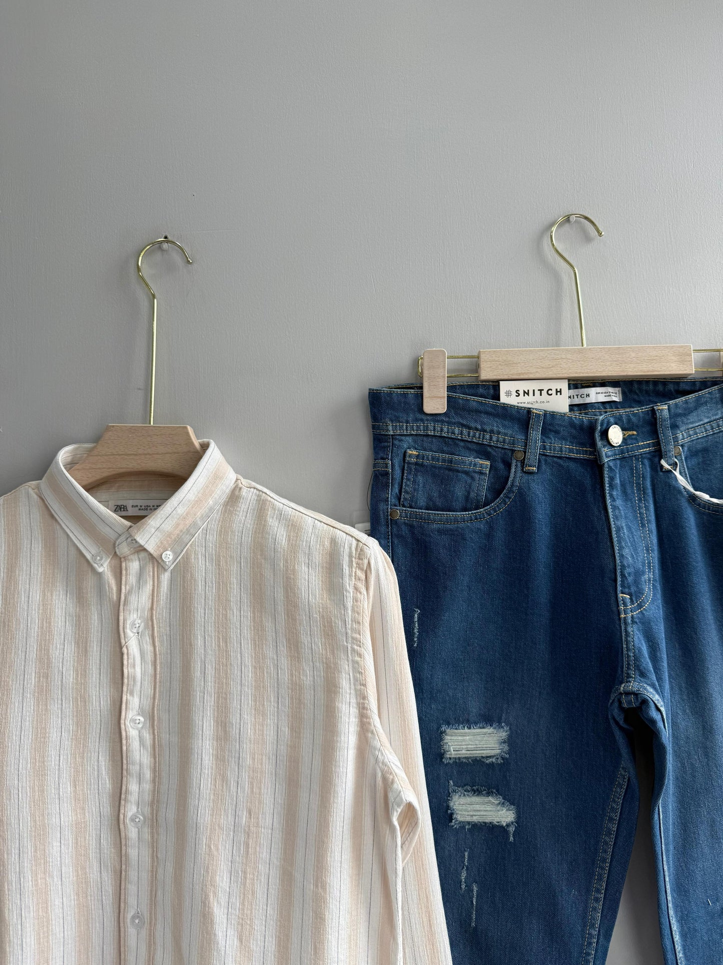 LIGHT ORANGE COTTON STRIPE SHIRT