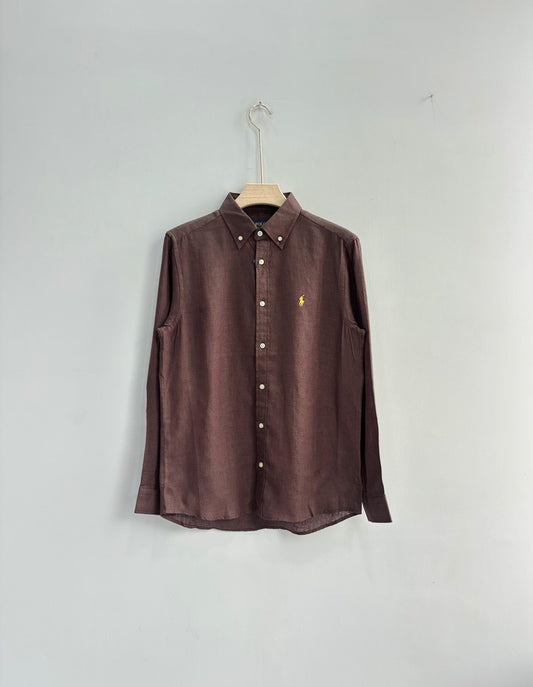 BROWN PURE LINEN SHIRT