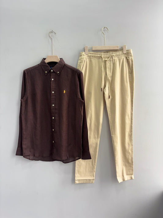 BROWN PURE LINEN SHIRT