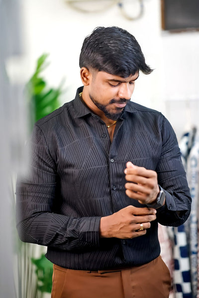 BLACK SELF DESIGN SATIN SHIRT