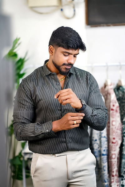 GREEN  SELF DESIGN  SATIN SHIRT