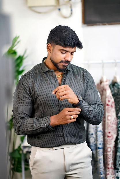 GREEN  SELF DESIGN  SATIN SHIRT