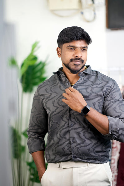 GRAY SELF DESIGN SATIN SHIRT