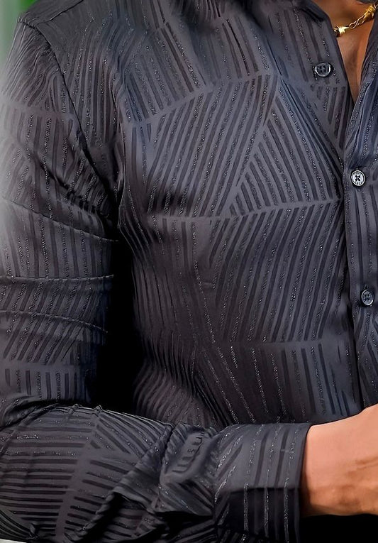 BLACK SELF DESIGN SATIN SHIRT