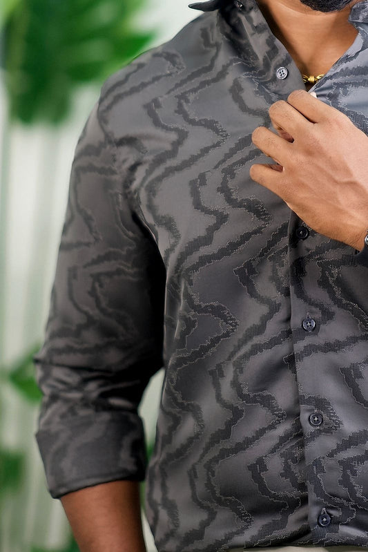 GRAY SELF DESIGN SATIN SHIRT