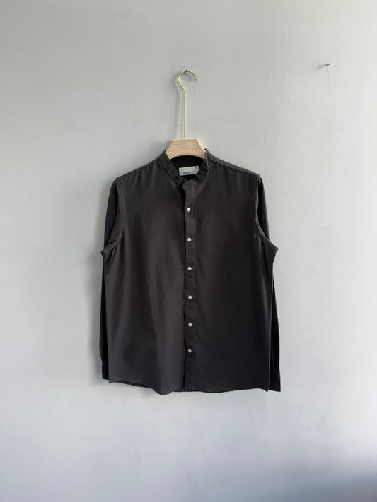 GRAY LINEN MANDRIAN COLLAR SHIRT