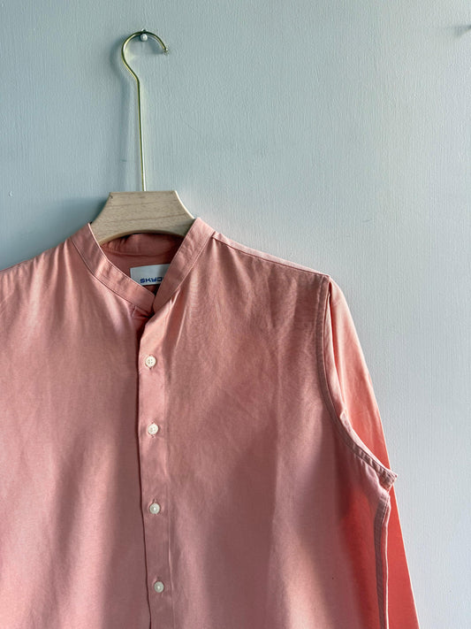 PINK LINEN MANDRIAN COLLAR SHIRT
