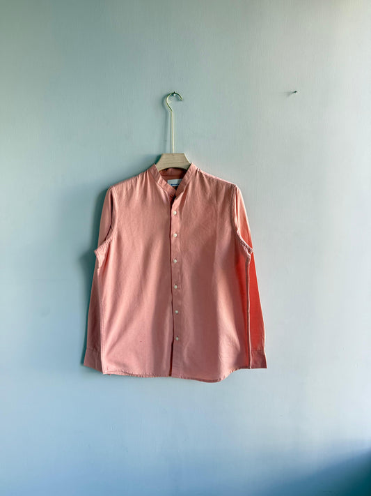 PINK LINEN MANDRIAN COLLAR SHIRT