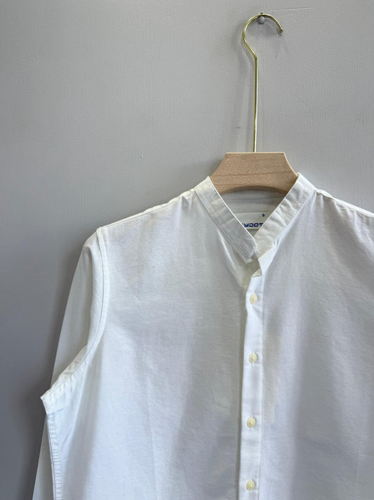 WHITE LINEN MANDRIAN COLLAR SHIRT