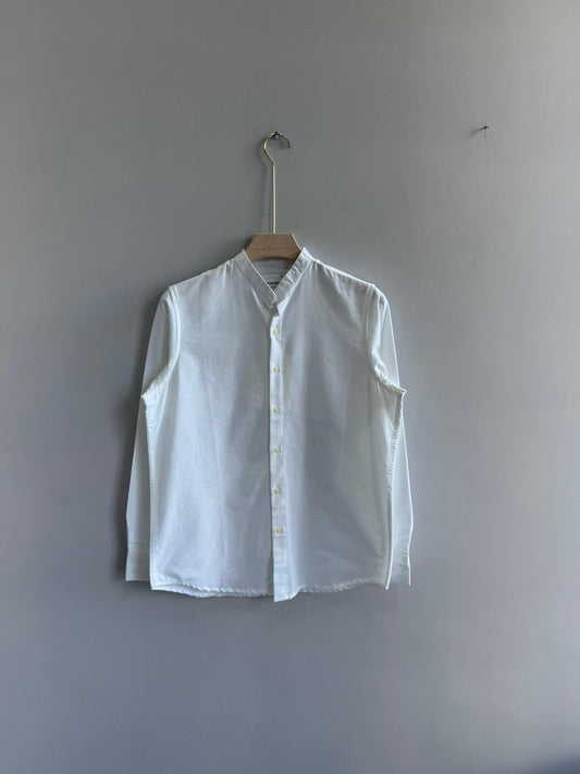 WHITE LINEN MANDRIAN COLLAR SHIRT