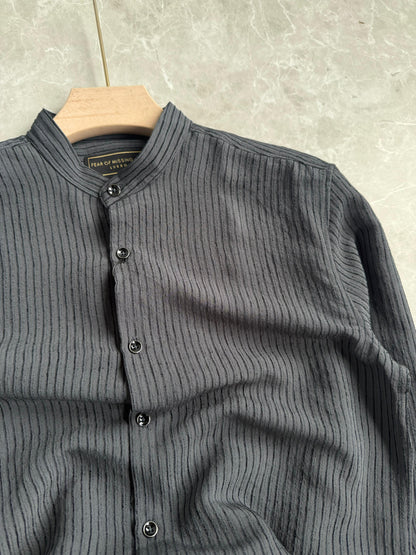 GRAY IMPORTED STRIPE MANDRIAN COLLAR SHIRT