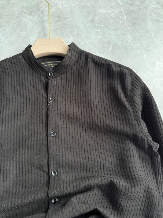 BLACK IMPOPRTED STRIPE MANDRIAN COLLAR SHIRT