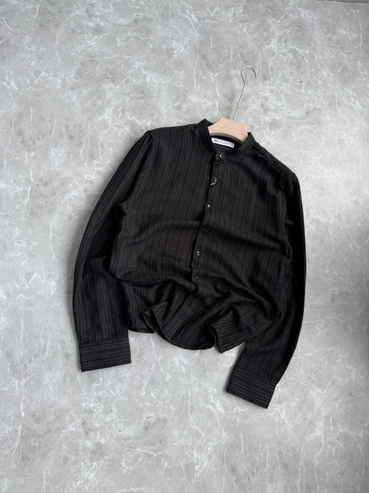 BLACK IMPORTED MANDRIAN COLLAR SHIRT