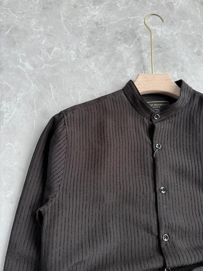 BLACK IMPOPRTED STRIPE MANDRIAN COLLAR SHIRT