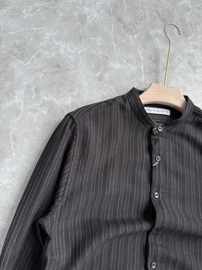BLACK IMPORTED MANDRIAN COLLAR SHIRT