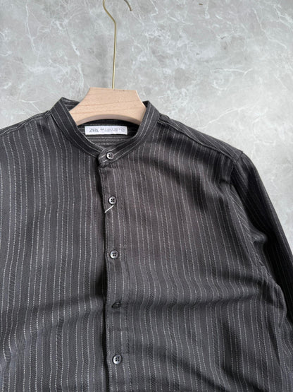 BLACK IMPORTED MANDRIAN COLLAR SHIRT