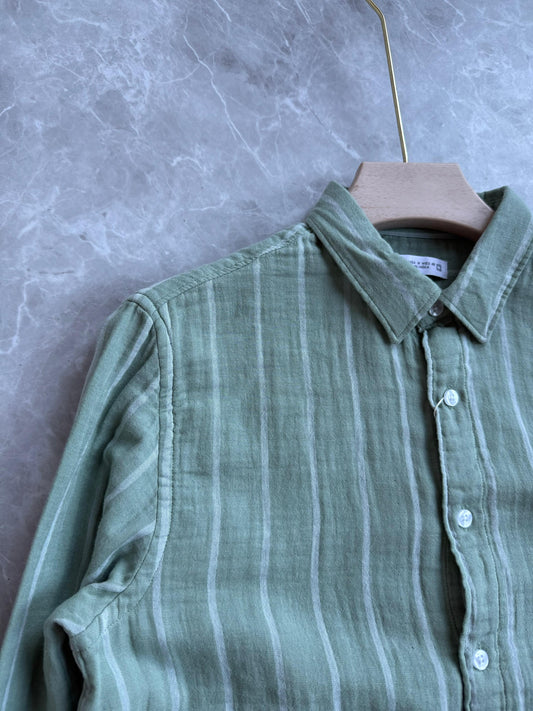 GREEN LINEN STRIPE SHIRT