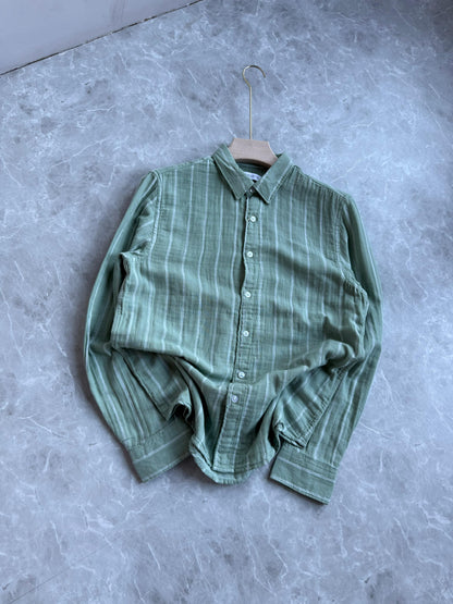 GREEN LINEN STRIPE SHIRT