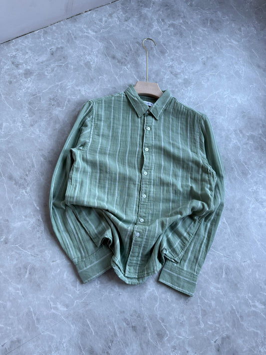 GREEN LINEN STRIPE SHIRT