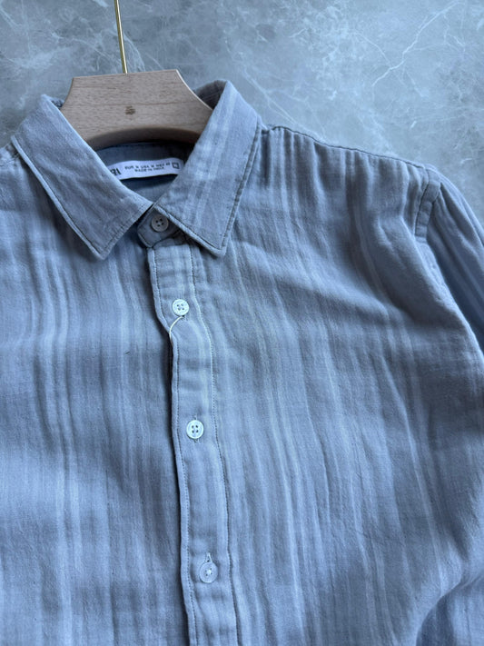 GRAY LINEN STRIPE SSHIRT