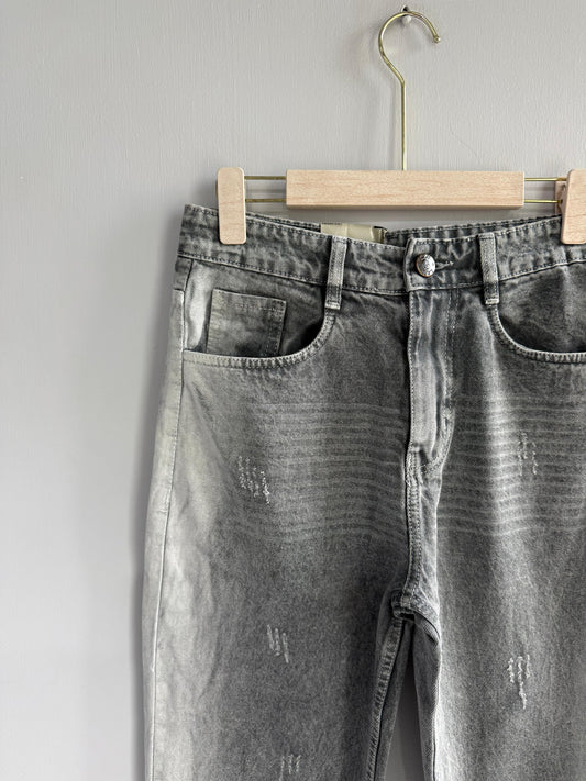 LIGHT GRAY MOM FIT DENIM TROUSERS