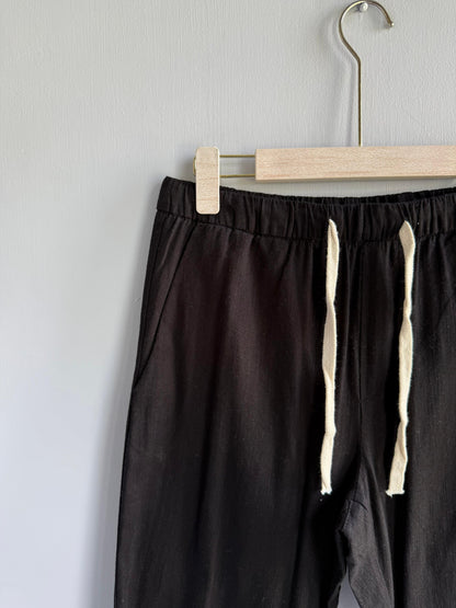 BLACK RELAX FIT LINEN TROUSERS